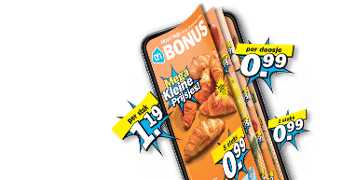 Albert Heijn Bonusfolder met aanbiedingen voor croissants en andere producten, met opvallende prijzen zoals 1,19 euro per stuk en 0,99 euro per doosje.