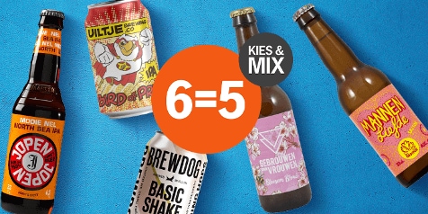 Promotie: Kies & Mix 6=5 op diverse biersoorten, inclusief Jopen, Uiltje Brewing, BrewDog, Gebrouwen door Vrouwen en Mannenliefde.