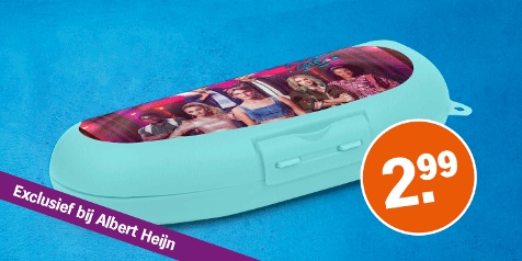Huismerk broodtrommel met afbeelding van personages uit de film "Zombies" voor €2,99, exclusief verkrijgbaar bij Albert Heijn.