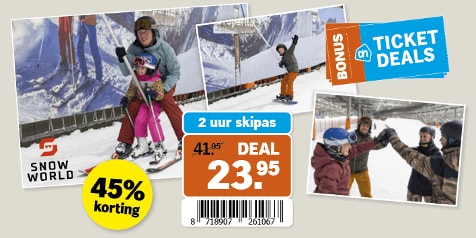 Beige achtergrond rond ticketdeal Snowworld 2-uur skipas