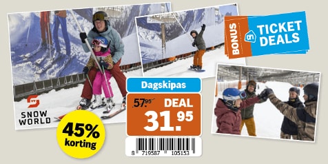 Beige achtergrond rond ticketdeal Snowworld dagskipas