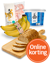 Online korting op diverse boodschappen zoals bananen, brood, kip en yoghurt van Albert Heijn.
