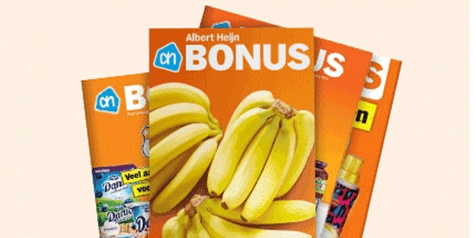 Albert Heijn BONUS folders met bananen op de voorgrond.