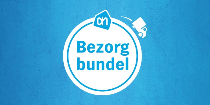 AH Bezorgbundel logo met bezorgwagen pictogram op blauwe achtergrond