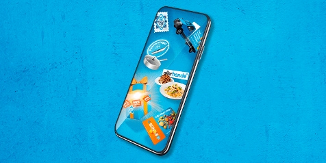 Telefoon op een blauwe AH-achtergrond