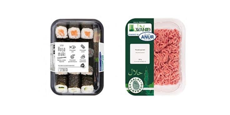 Sushi verpakking met hosomaki en halal rundergehakt van Anur.