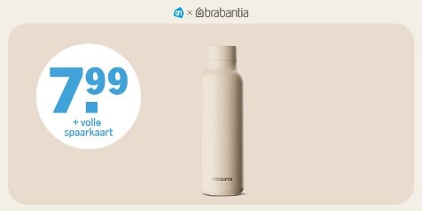 Brabantia drinkfles in beige kleur verkrijgbaar bij Albert Heijn voor 7,99 euro met volle spaarkaart