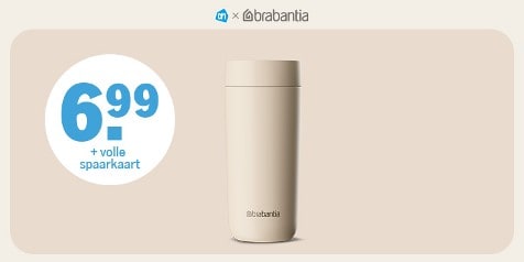 Afbeelding van een Brabantia drinkbeker beige, aangeboden bij Albert Heijn voor €6,99 met een volle spaarkaart.