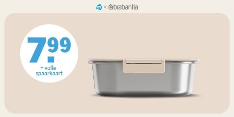 Promotieafbeelding van een Brabantia bewaardoos bij Albert Heijn voor 7,99 euro plus volle spaarkaart