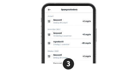 Spaarzegelgeschiedenis op een smartphone-scherm