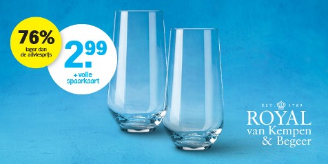 Twee Royal van Kempen & Begeer glazen met spaarkaartactie bij Albert Heijn, nu voor 2,99 euro en 76% korting