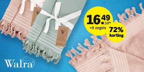 Walra handdoeken met korting, prijs 16,49 euro plus 8 zegels, besparing van 72%