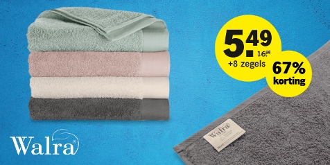 Walra handdoeken in verschillende kleuren met kortingsactie: 5,49 euro plus 8 zegels voor 67% korting.