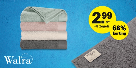 Promotie op Walra handdoeken: 68% korting voor €2,99 met 8 zegels.