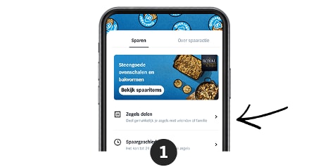 Sparen app interface met promotie voor Royal Steengoed ovenschalen en bakvormen op een smartphone.