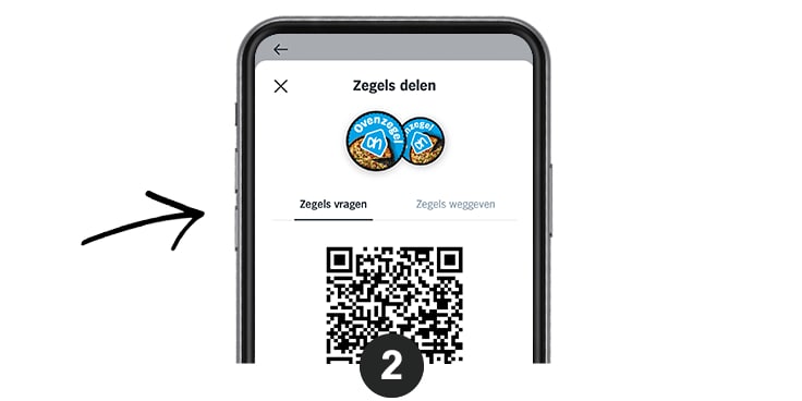 AH Ovezegels delen via smartphone met QR-code op scherm