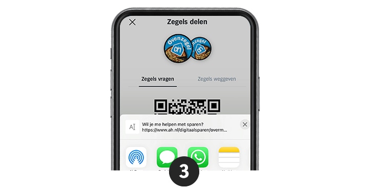 AH Bonuszegels delen via smartphone app-scherm.