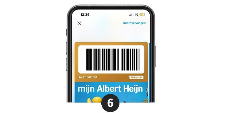 Beeld van een smartphone met een QR-code op het scherm die mijn Albert Heijn app toont.
