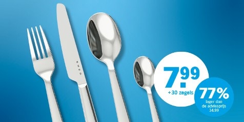 SMEG bestekset voor €7,99 + 30 zegels, 77% korting op de adviesprijs van €34,99.