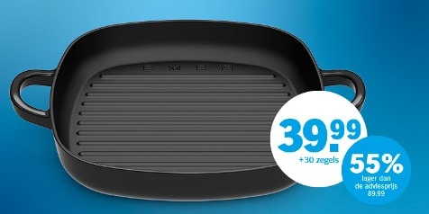Smeg grillpan met kortingaanbieding: €39,99 + 30 zegels, 55% lager dan de adviesprijs van €89,99.