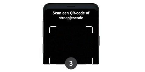 Scherm met instructie om een QR-code of streepjescode te scannen