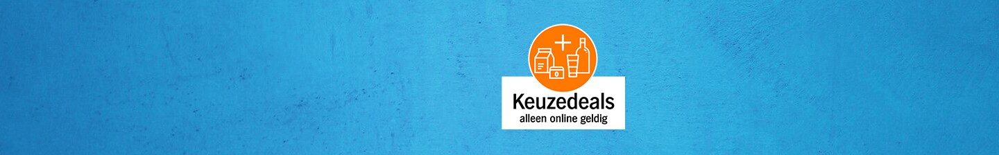 Keuzedeals alleen online geldig op blauwe achtergrond