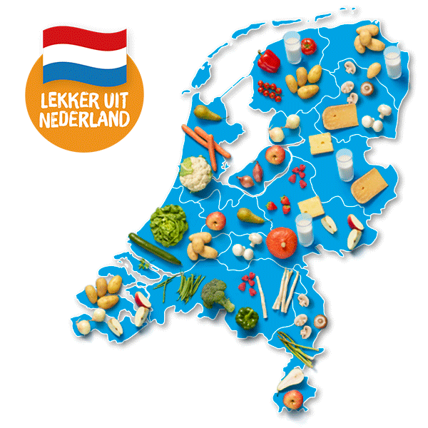 Landkaart van Nederland met producten uit Nederland bij Albert Heijn