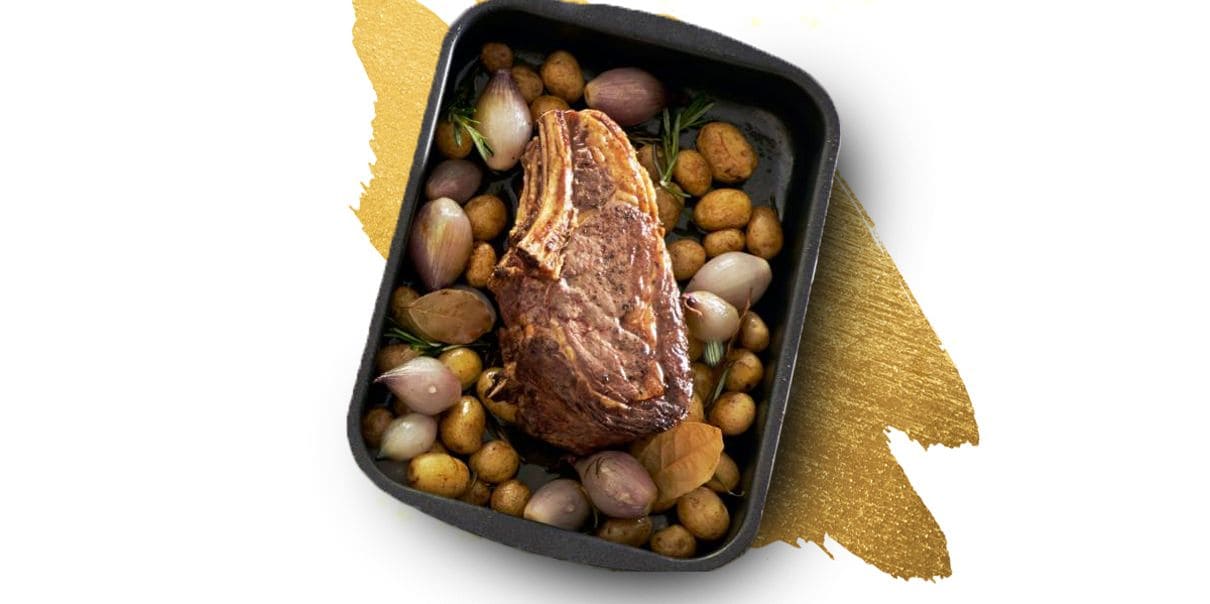 Côte de boeuf met rozemarijn en krieltjes.