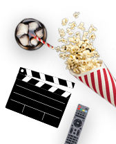 Popcorn met ijskoude frisdrank, filmklapper en afstandsbediening voor een filmavond.