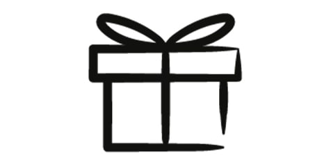 Zwart-wit pictogram van een cadeau met strik.