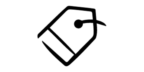 Zwart-wit afbeelding van een prijslabel-icoon.