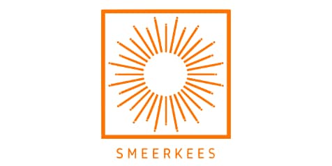 Logo van Smeerkees met een zonontwerp in een oranje vierkant kader.