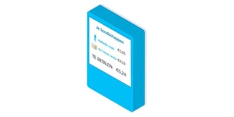 Blauw doosje met tekst en prijs informatie