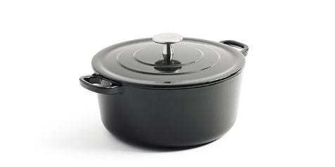 Zwarte gietijzeren kookpan met deksel