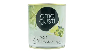 Blik Amo Gusti olijven gevuld met citroen, 200 gram.
