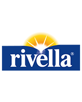 Logo van Rivella, met een zonsondergang op de achtergrond.