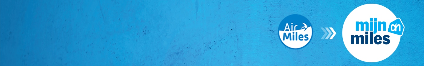 Logo van Air Miles naar mijnAH Miles op een blauwe achtergrond.