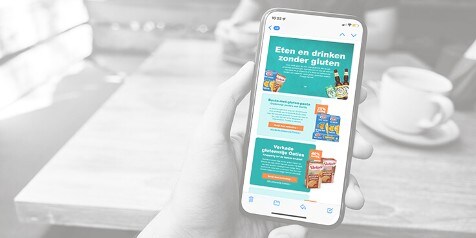 Promotie van glutenvrije producten op een smartphone.
