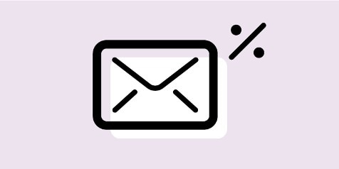 Pictogram van een envelop met procentteken, mogelijk indicatief voor e-mail kortingen of promoties