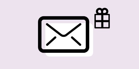 Pictogram van een envelop met een cadeautje ernaast.