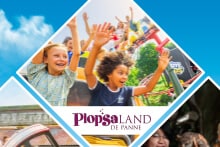 Promotionele afbeelding van Plopsaland De Panne met kinderen in een attractie.