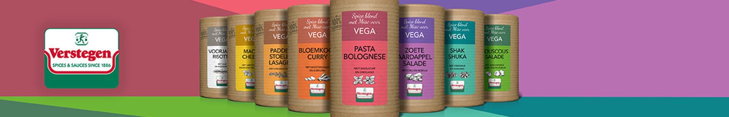 Bij Verstegen zijn we continue op zoek naar vernieuwende producten. Zo hebben we de Spice Blends voor Vega geïntroduceerd, voor super lekkere, vegetarische gerechten met een extra bite. Dit komt door de Miso die hartigheid geeft aan je gerecht. Deze 100% natuurlijke kruidenmixen krijg je compleet met recept en boodschappenlijstje. Ook lekker makkelijk dus.