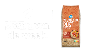 Zak AH Zilvervliesrijst naast tekst 'Swap van de week'
