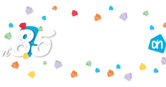 Feestelijke aankondiging van de opening van Albert Heijn winkel nummer 85 in Leuven, met confetti en het Albert Heijn logo