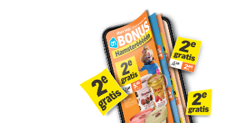 Afbeelding van de Albert Heijn Bonusfolder met Hamsterweken promotie, inclusief meerdere "2e gratis" aanbiedingen op diverse producten.