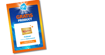 Afbeelding van een Albert Heijn actiekaart waarmee een gratis product en Efteling-duotickets kunnen worden gewonnen, met daarnaast de tekst "Claim hier je Efteling-duotickets" en een witte pijl naar beneden.