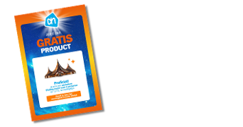 Promotiekaart van Albert Heijn met de tekst “Altijd een gratis product” en een afbeelding van een Efteling attractie, met daarnaast de oproep “Claim hier je Exclusieve Efteling Nacht” en een pijl naar beneden.