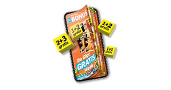 Digitale Albert Heijn Bonus folder met aanbiedingen zoals 1+2 gratis, 2+3 gratis en 1+1 gratis, met de tekst "De Giga Gratis Week" op de cover.