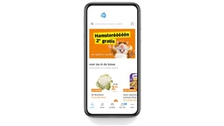 Albert Heijn app op smartphone met Hamsteréééén 2e gratis promotie