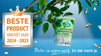 AH Terra plantaardig alternatief voor kwark, uitgeroepen tot Beste Product van het Jaar 2024-2025.